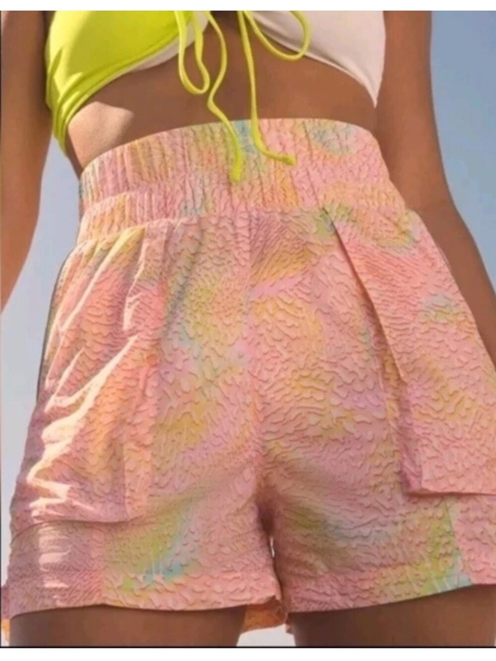 Nwt FABLETHICS multicolor High Waist Leopard Shorts L 90S Dopamine Y2K